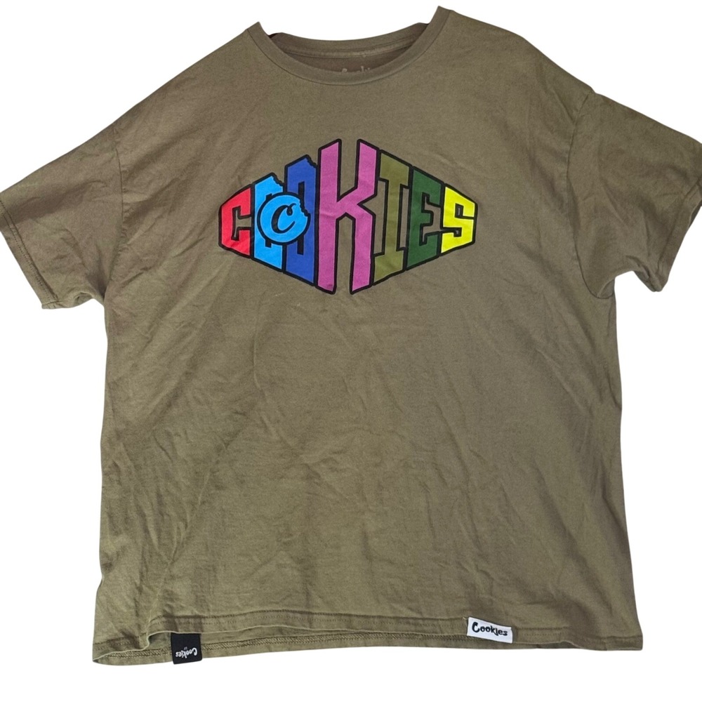 Cookies SF Mens Olive Green Short Sleeve Rainbow Logo Graphic T-Shirt Size L
